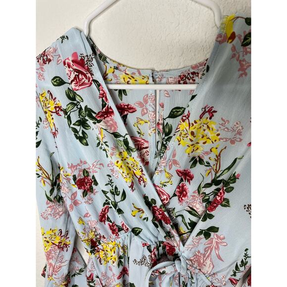 NWOT Amazon Blue Floral Long Sleeve Romper Bell Sleeve BOHO Fall MEDIUM - Picture 4 of 8
